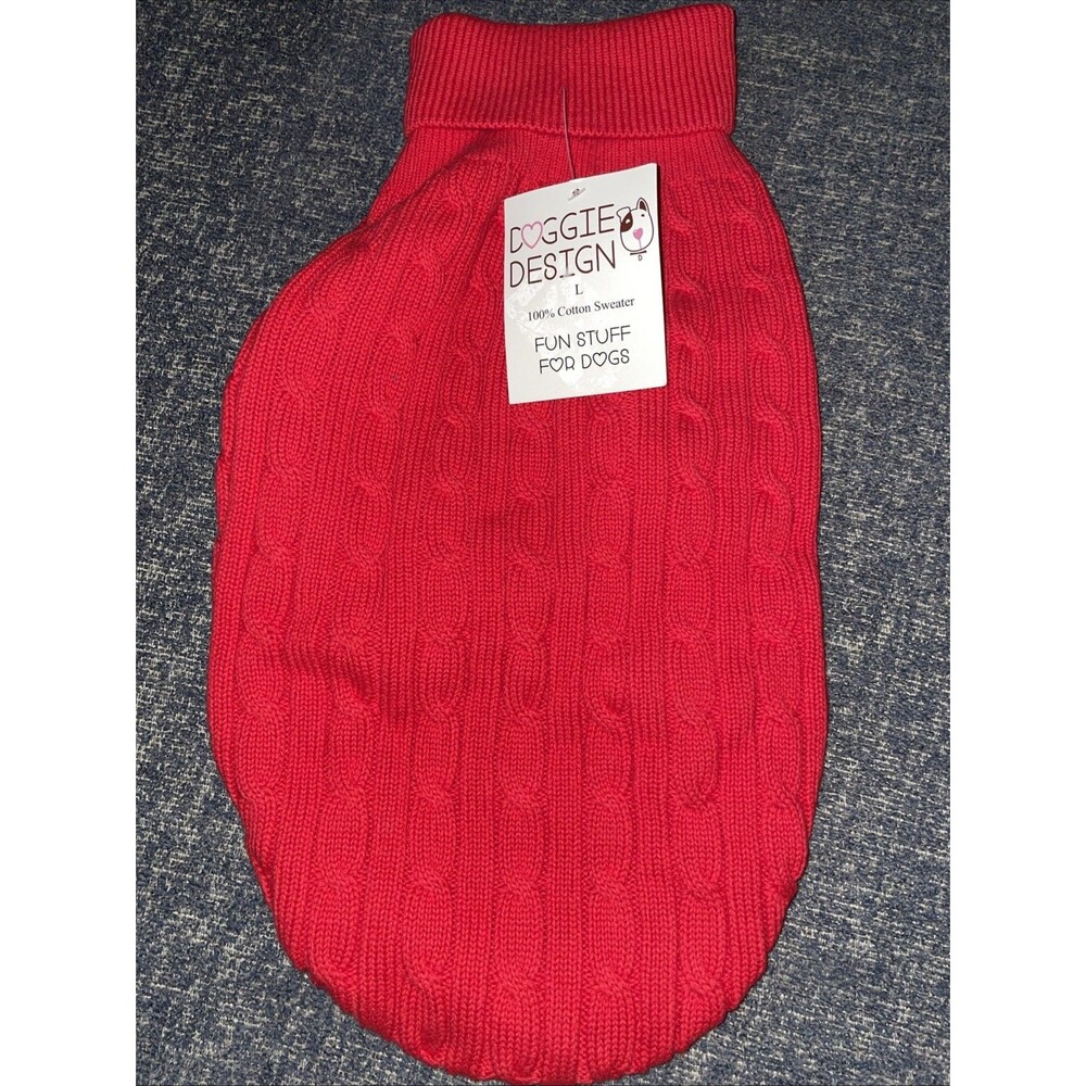 Red Cable Knit Dog Sweater 25-40 Lbs Cotton Doggie Design